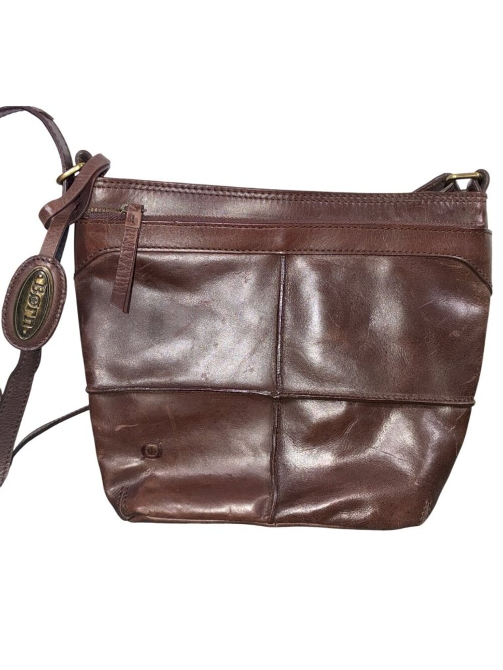 Born Crown Brown Leather smooth Crossbody Bag Adjustable Strap & Zipper Pockets